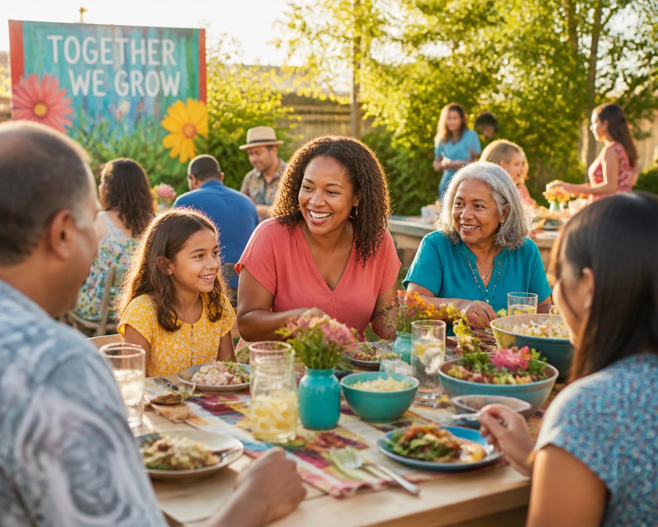 Veterans and families sharing a community meal together